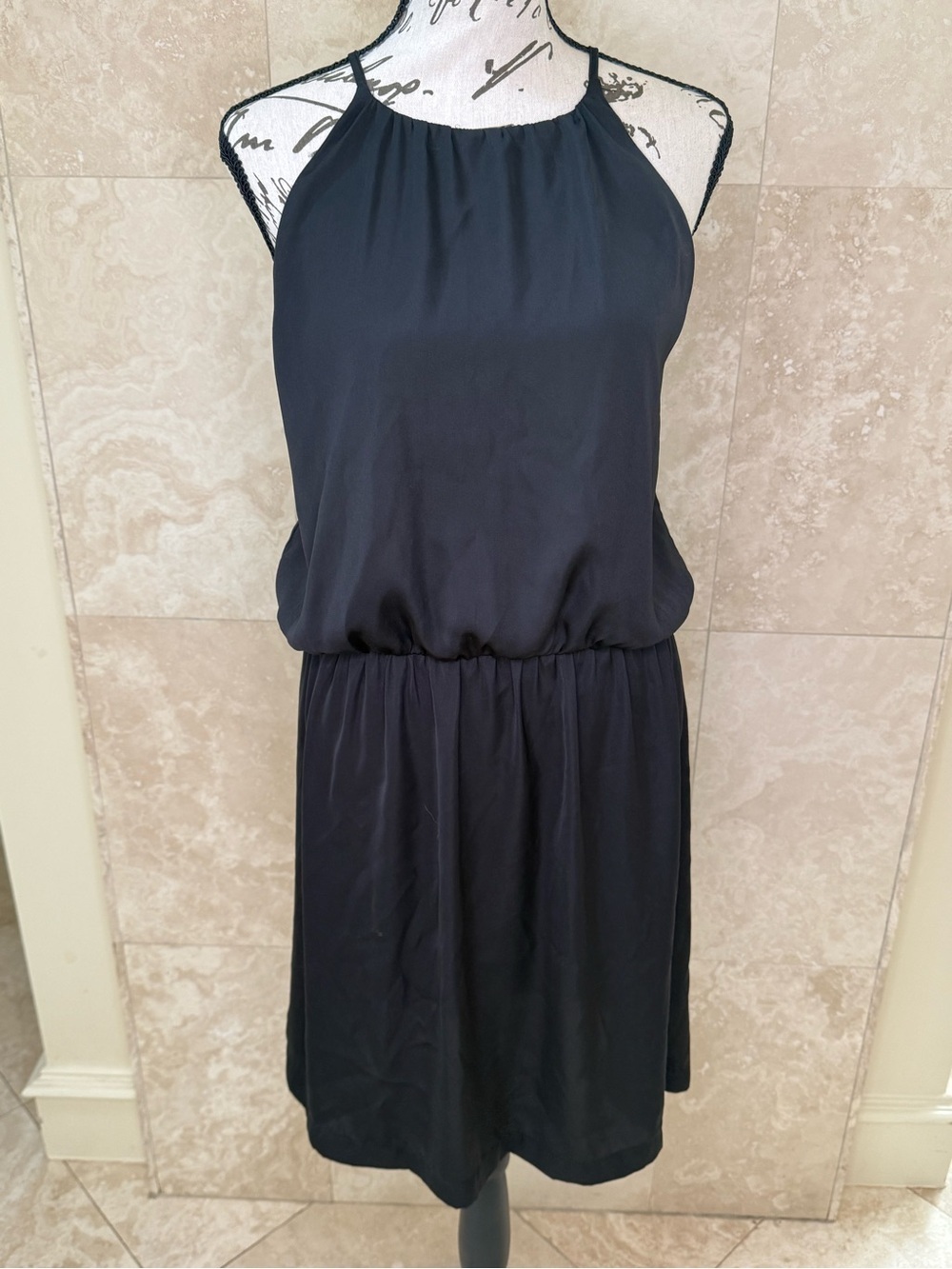 H&M Black Halter Dress with Lace Back Size 14 EUC